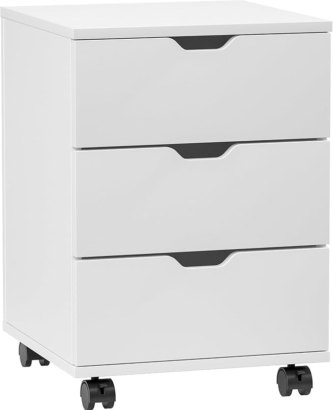 Vertical File Cabinet 3 Drawer Mobile File Cabinet Under Desk Wooden Filing Cabinet Storage Organization Filing Cabinet with Wheels for Home Office (White)