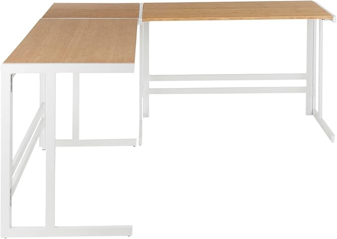 LumiSource Roman L Shaped Desk Home Office Desk Computer Desk White Desk Natural Wood Desk for Bedroom L Shaped Gaming Desk Farmhouse Desk