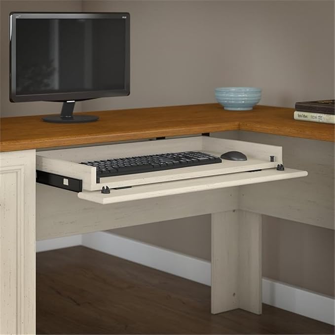 Bush Furniture L Shaped Desk with Hutch Drawers and Storage Cabinet Fairview Collection Corner Computer Table for Home Office with Pewter Accents 60Wx60Dx69H