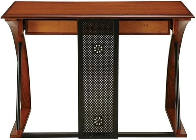 Pemberly Row Computer Desk 44W x 22D x 30H Medium Brown Oak Veneer with Black Powder-Coated Accents Engineered Wood Keyboard Tray Rustic Home Office Desk for Indoor Use