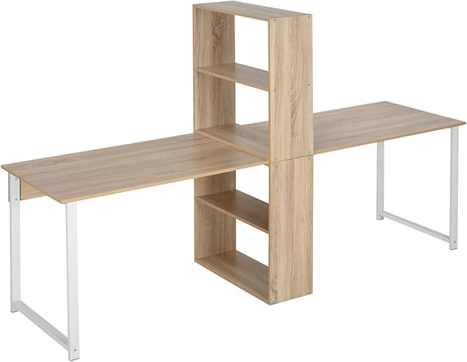 88 Extra Long 2-Person Computer Desk with Storage Shelves: Double Workstation for Home Office Dorm or Study