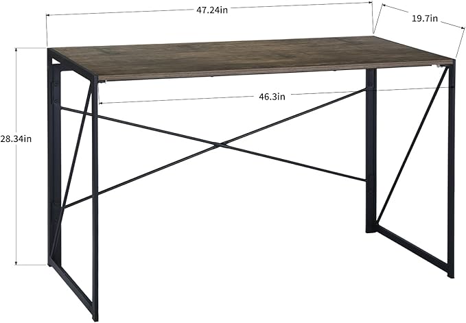 Industrial Computer Desk Modern Writing Table Melamine Top with Black Metal Frame Folding Design 47.2x19.7x28.3 Inch Home Office Study