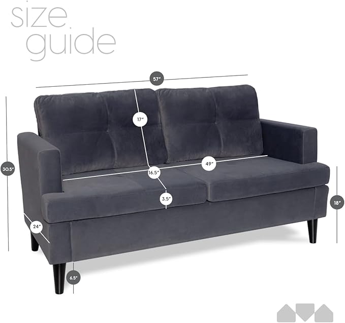 Milliard Medium Couch Velvet Love Seat Couch for Small Spaces (57x 24 x 30.5)