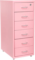 6 Drawer Mobile File CabinetVertical File Cabinet with Lock Metal Storage Cabinet for HomeOffice Horizontal Rolling Filing Cabinets for Letter/Legal/A4/F4 Hanging Files (Pink)