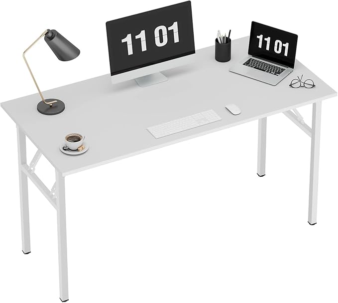 SDHYL 47 inches No Assembly Foldable Computer Desk for Home Office Modern Folding Portable Study and Writing Table Conference Workstation with Metal Frame White