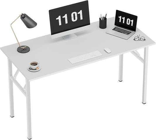 SDHYL 47 inches No Assembly Foldable Computer Desk for Home Office Modern Folding Portable Study and Writing Table Conference Workstation with Metal Frame White