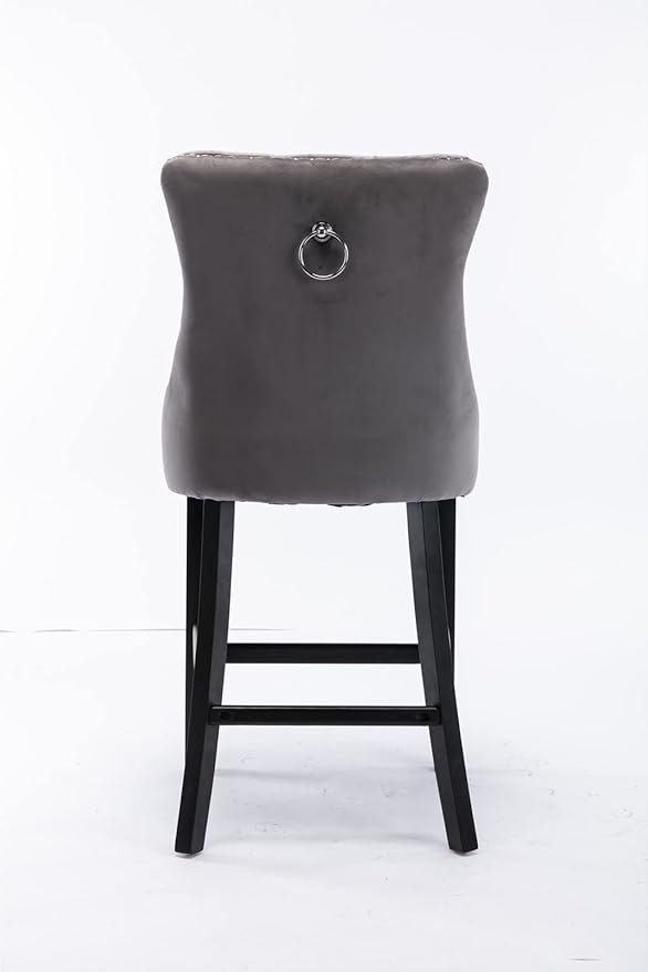 Modern Upholstered BarstoolsVelvet Bar ChairsSet of 2Wooden LegsLeisure Style Bar ChairsHigh Backrest ChairKitchen Island Chairs for CafesLiving RoomKitchenBarGray