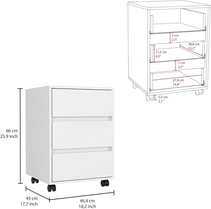Hassyee Modern Design 3 Drawer Mobile Filing Cabinet with Four Casters 25.8 Height Home Office File Cabinets Easy to Assemble