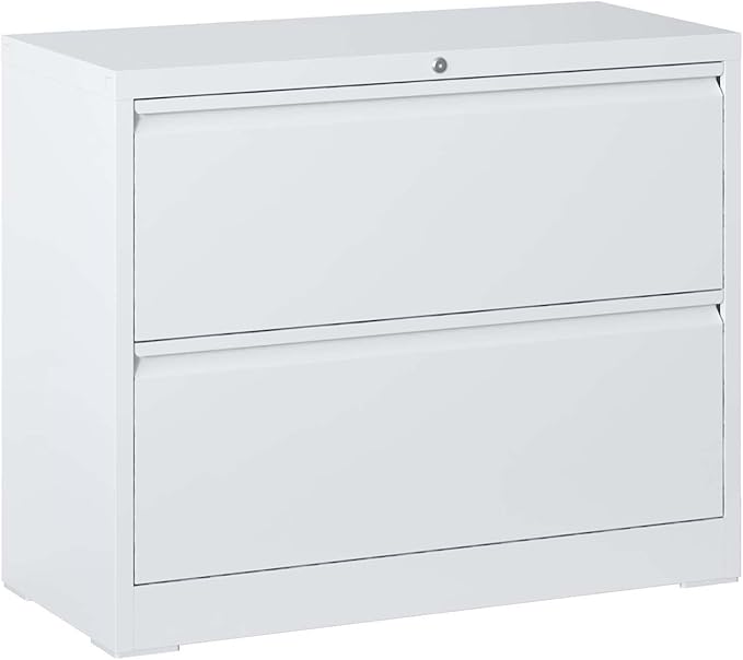 2 Drawer Small Lateral File Cabinet with Lock Under Desk Locking Storage Cabinet Organizer for Home Office Metal Filing Cabinets for Legal/Letter/A4/F4 SizeWhite