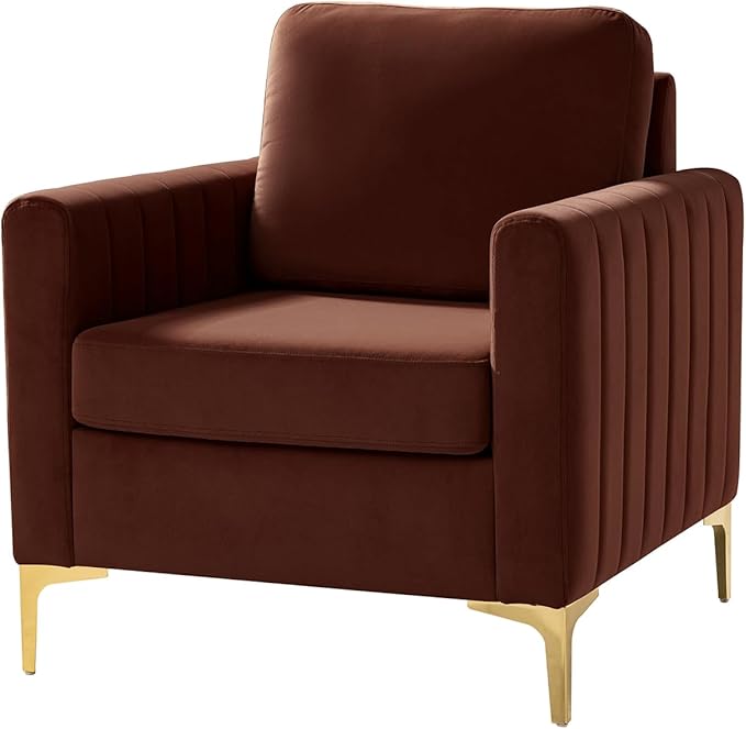 Modern Upholstered Velvet Accent Chair Velvet Armchair Club Chair with Gold Metal Legs Mid-Century Barrel Leisure Comfy Reading Chair for Livingroom Bedroom Burn Brick