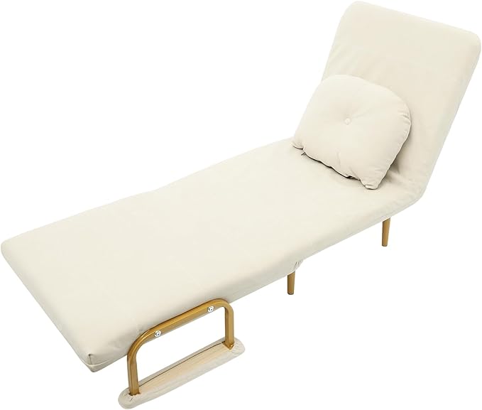 Convertible Sofa Bed Folding Sleeper Chair with 5-Position Adjustable Backrest Pull Out Couch Folding Sofa Bed for Living Room Bedroom Office Dorm and Small Spaces (Beige)