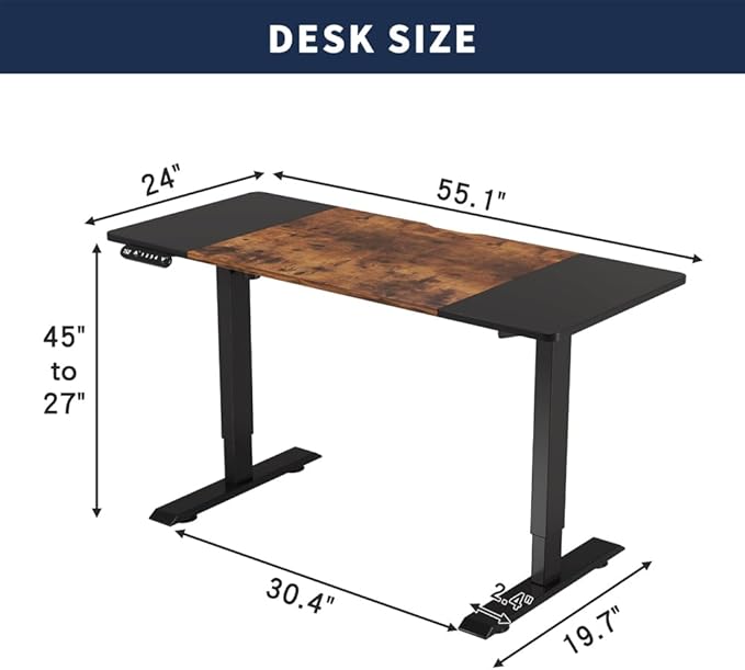 Ball &amp Cast Electric Standing Desk 55 x 24 Inches Height Adjustable Sit Stand Desk with Memory Preset &amp Built-in USB Type-C Motorized Home Office Gaming Computer Desk Black Frame/Brown Top