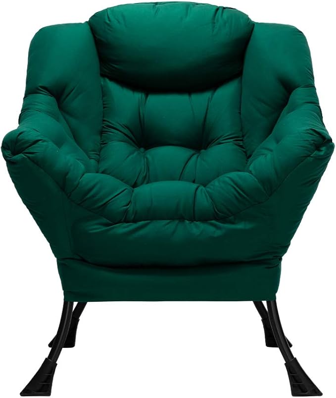 HollyHOME Modern Fabric Large Lazy Chair Accent Oversized Comfy Reading Chair Thick Padded Cozy Lounge Chair with Armrest Steel Frame Leisure Sofa Chair for Living Room Bedroom Dorm Green