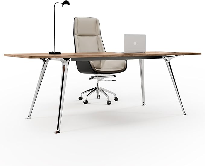 Writing Computer Desk 60-Inch Large Executive Desk Office Workstation with Chrome-Plated Legs and Built-in Power Outlet Writing Table Business Furniture Modern Minimalist Style for Home Office