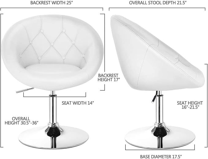 LDAILY LUARANE Modern Vanity Chair Height Adjustable PU Leather Accent Chair with Metal Frame Round Tufted Back Tilt Swivel Makeup Chair for Living Room Bedroom Lounge Pub White (1)