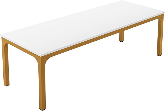 Tribesigns Modern 78.7 Inches Extra Long Computer Desk 2 Person Desk Double Long Desk Workstaion for Home Office White+Gold