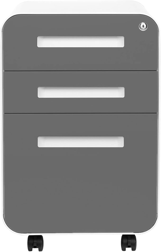Laura Davidson Furniture Stockpile 3 Drawer File Cabinet with Lock - Under Office Desk Metal Filing Cabinet Legal/Letter File Folders Wheels and Stationary Feet Pre-Assembled Dark Grey Faceplate