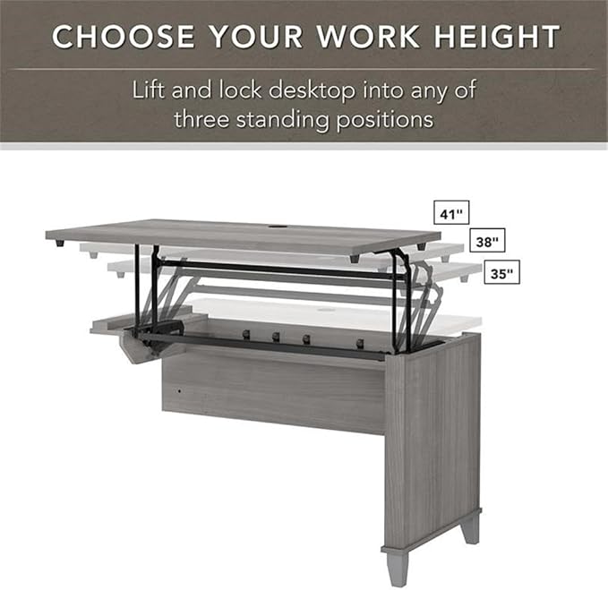 Pemberly Row 72W L Shaped Sit to Stand Desk Platinum Gray Engineered Wood Adjustable Heights 35-41 in Wire Management Storage Drawers Ergonomic Standing Desk for Home Office