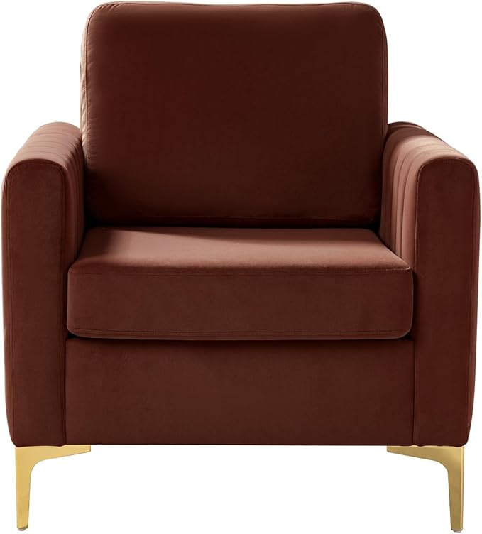 Modern Upholstered Velvet Accent Chair Velvet Armchair Club Chair with Gold Metal Legs Mid-Century Barrel Leisure Comfy Reading Chair for Livingroom Bedroom Burn Brick