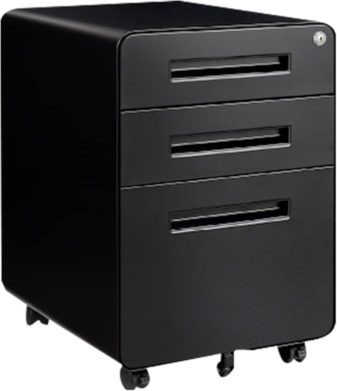FLEXISPOT Metal File Cabinet for Home Office Mobile File Cabinet with Lock 3 Drawer Filing Cabinets for Legal/Letter/A4 File Round Corner DesignBlack