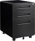 FLEXISPOT Metal File Cabinet for Home Office Mobile File Cabinet with Lock 3 Drawer Filing Cabinets for Legal/Letter/A4 File Round Corner DesignBlack