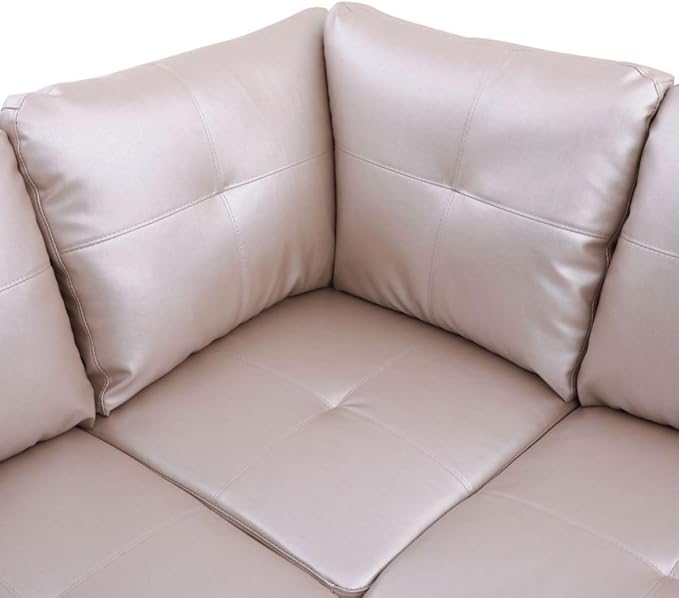 Latte L-Shaped 3-Piece Faux Leather Sofa with Storage Ottoman Set Sectional Couch Sofa Set for Living Room Office Small Space