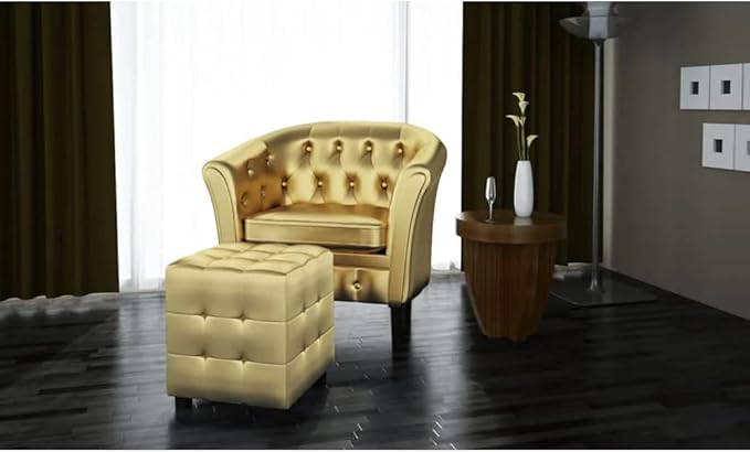 vidaXL Tub Chair with Footstool Armchair Recliner Sleeper Relaxing Sofa TV Chair Living Room Bedroom Office Guest Room Furniture Brown Faux Leather
