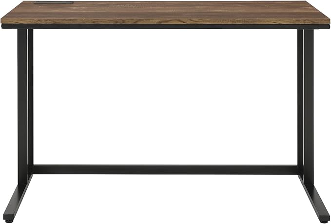 Penau Walnut and Black Writing Desk with USB Port Spacious Rectangular Surface Easy Assembly Open Base Design Ideal for Home Office