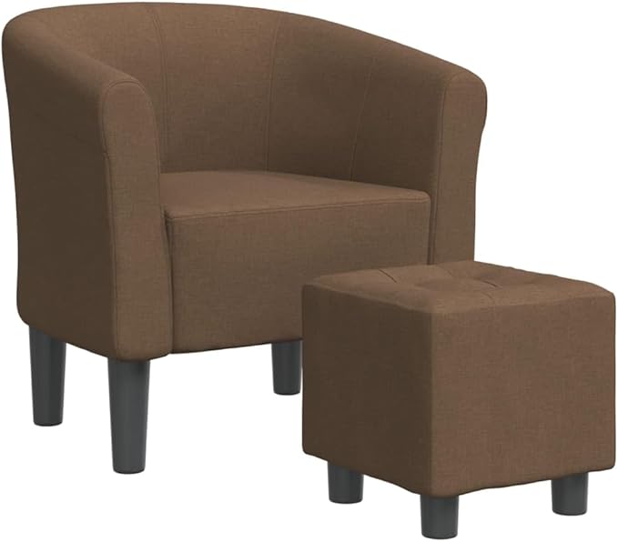 vidaXL Modern Tub Chair with Footstool in Brown Fabric - Comfortable Seating Experience with Thick Padding and Durable Fabric Ideal for Living Room Bedroom Office