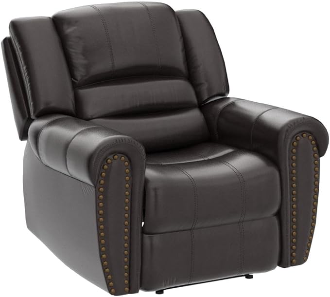 INZOY Leather Recliner Chair Heavy Duty Manual Reclining Sofa Single Lounge Sofa for Living Room Home Theater Seating Brown