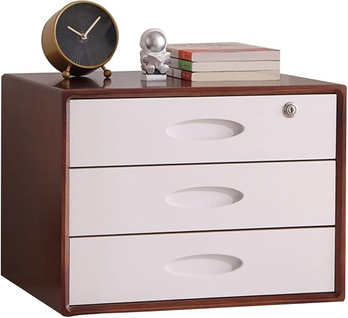 Multi-Layer Drawer Storage Box 3 Drawer Solid Wood Flat File Cabinet With Lockable A4 Treatment Storage Cabinet For Home Desktop Office(Color:A)