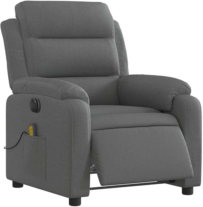 vidaXL Electric Massage Recliner Chair with Vibration-6 Points Fabric Covered Automatic Adjusting Footrest/Backrest in Dark Gray