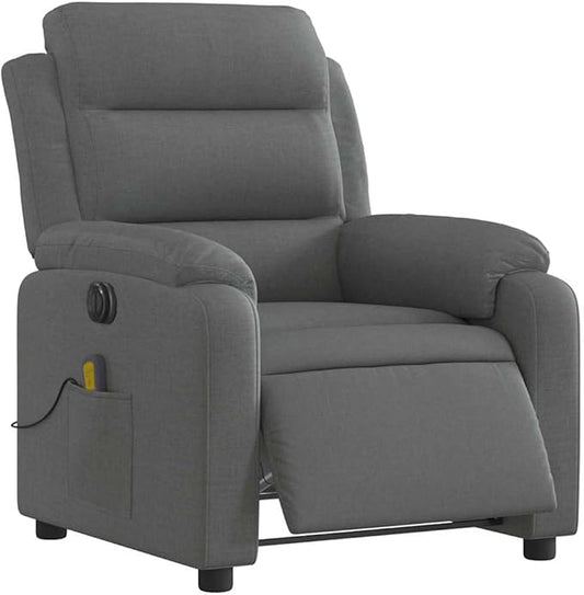 vidaXL Electric Massage Recliner Chair with Vibration-6 Points Fabric Covered Automatic Adjusting Footrest/Backrest in Dark Gray