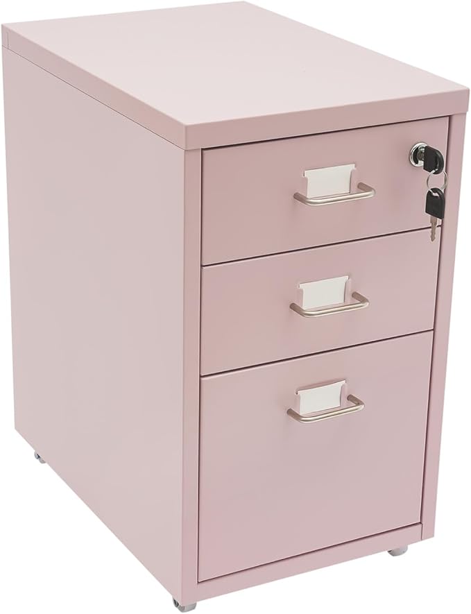 3 Drawer Mobile File Cabinet with Lock Metal Filing Storage Vertical Cabinets for Secure Office Storage Home Organization and Classroom Use Mobile Filing Drawer for Students and Professionals