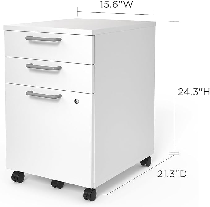 Staples Essentials 3-Drawer Vertical File Cabinet Letter &amp Legal Size Documents Lockable &amp Mobile 21.3 D x 15.6 W x 24.3 H White
