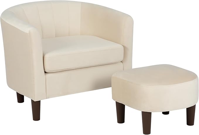 Dkelincs Accent Chair with OttomanBarrel Reading Chair with Velvet Fabric for Living RoomMore Spacious and SupportiveGood Weight CapacityBeige