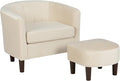 Dkelincs Accent Chair with OttomanBarrel Reading Chair with Velvet Fabric for Living RoomMore Spacious and SupportiveGood Weight CapacityBeige