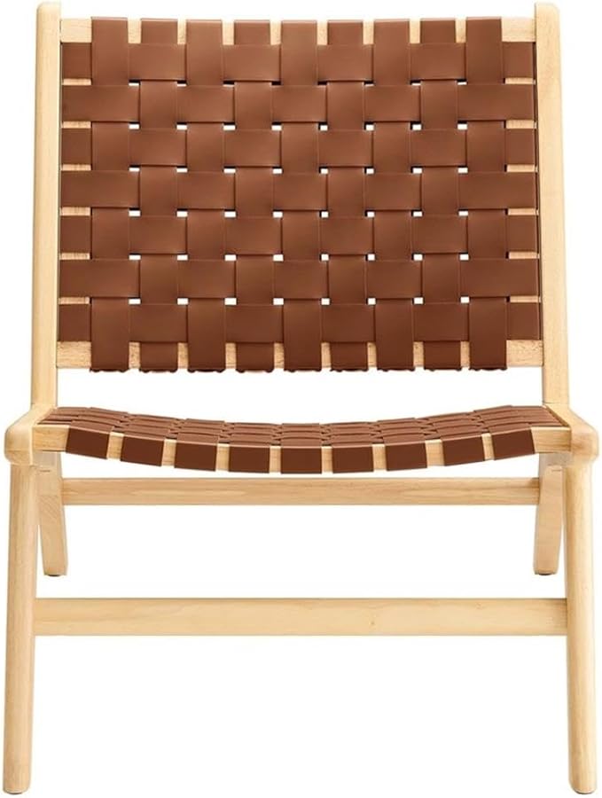 Modway Saoirse Faux Leather Wood Accent Lounge Chair in Natural Brown