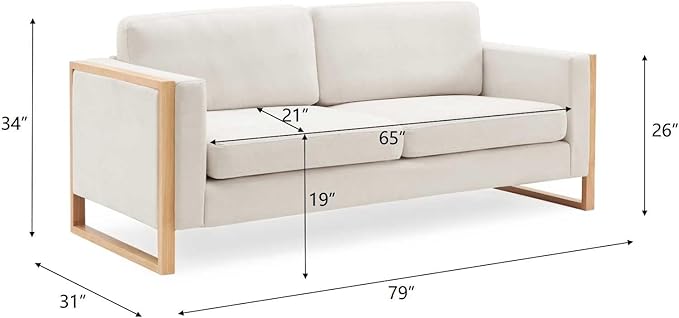 Merax 79 Loveseat Sofa Modern Sofa with Solid Wood Legs Elegant Comfortable Spacious 2-Seater Sofa Couch for Living Rooms Bedrooms Apartment Office (White Natural Color Frame)
