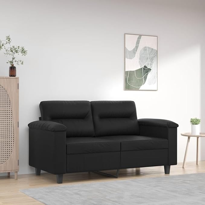 2-Seater Faux Leather Loveseat 59.1 x 59.1 x 31.5 in Modern Compact Couch with Steel Frame &amp Plush Armrests Black Small Sofa for Living Room Apartment Studio