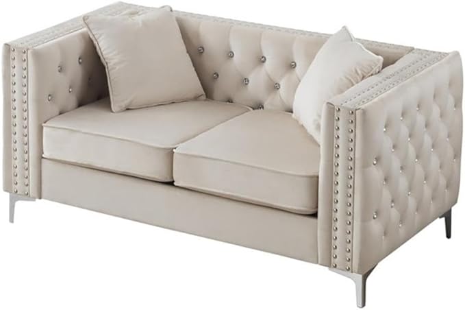 Glory Furniture Paige Velvet Loveseat in Ivory