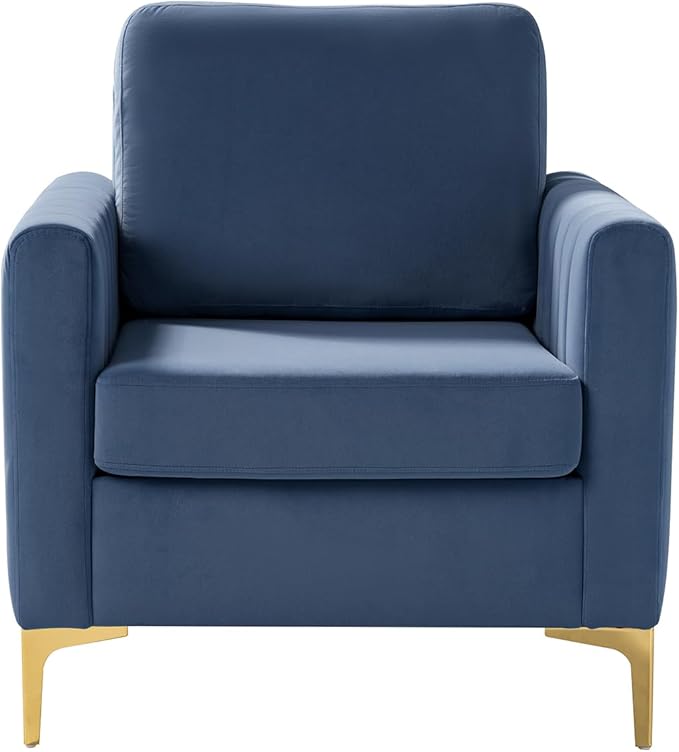 Modern Upholstered Velvet Accent Chair Velvet Armchair Club Chair with Gold Metal Legs Mid-Century Barrel Leisure Comfy Reading Chair for Livingroom Bedroom Slate Blue