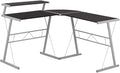 Contemporary Corner L-Shaped Computer Desk Brown Laminate &amp Grey Metal Modern Home Office Workstation