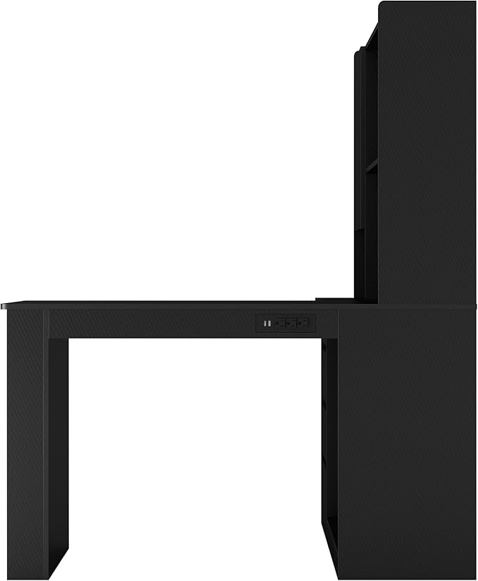 Black L-Shaped Home Office Desk with Hutch &amp Drawers Modern Corner Desk with LED Light &amp Bookshelf Wood Study Writing Table Gaming Computer Desk for Bedroom Home