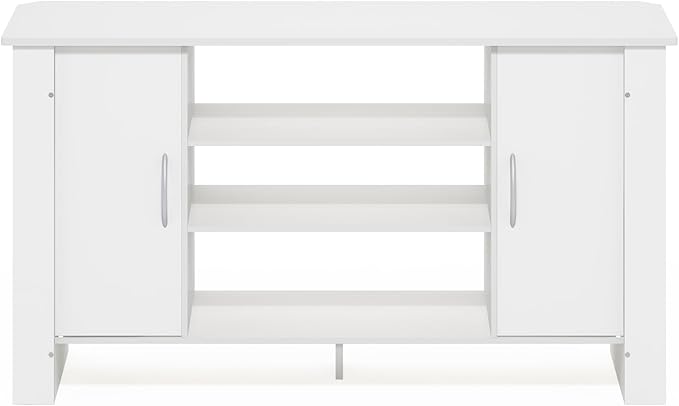 Furinno ECON TV Stand 4-Tier Entertainment Center with Adjustable Shelf Open Back TV Console with Door Storage for TV up to 46 Inch for Living Room Bedroom White