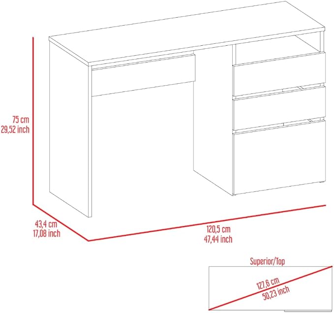 Home Office Desk Modern 3 Drawers Computer Desk One Shelf Black