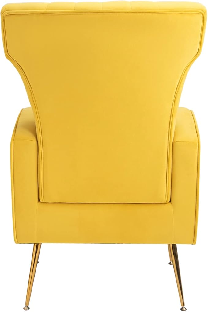 Generic Velvet Accent Chair Wingback Arm Chair with Gold Legs Upholstered Single Sofa for Living Room Bedroom Yellow