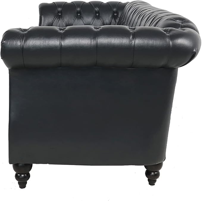 LEVNARY Chesterfield Sofa Classic Tufted Upholstered Leather Couch Modern 3 Seater Couch Furniture with Tufted Back for Living Room Office (Black)