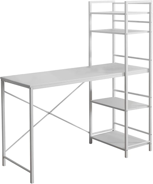 Penau Modern Computer Desk with Storage Shelves 48L White Laminate Finish Contemporary Design Ideal for Home Office