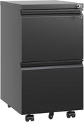 2 Drawer Small Metal Mobile File Cabinet with Lock Rolling Under Desk Locking Storage Drawers OrganizerFiling Cabinets for Home OfficeBlack